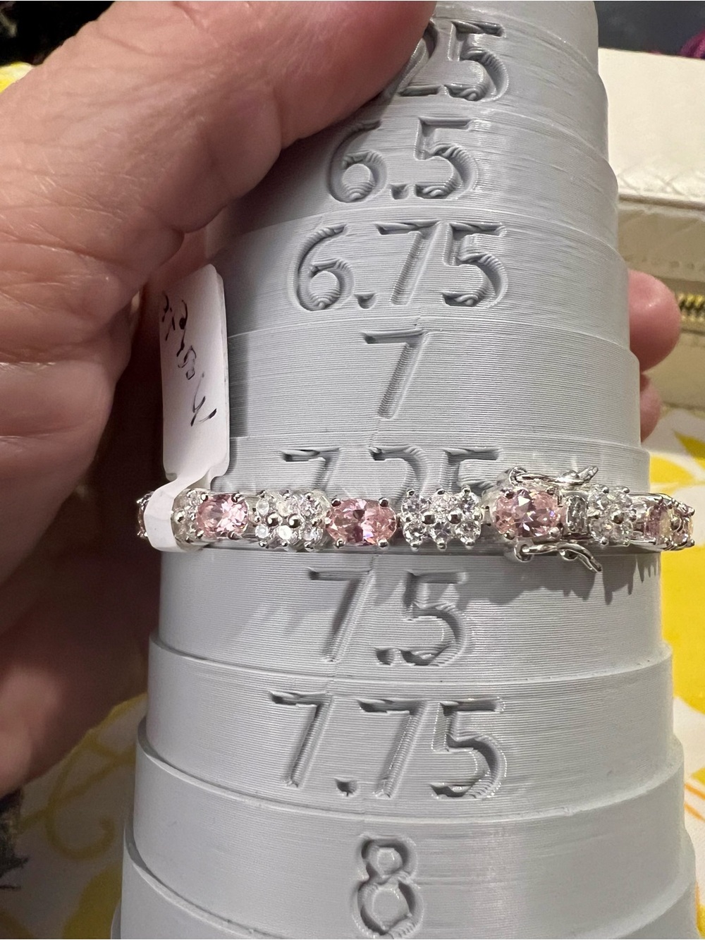 Sterling Silver plated Pink and clear Cubic Zirconia Tennis Bracelet